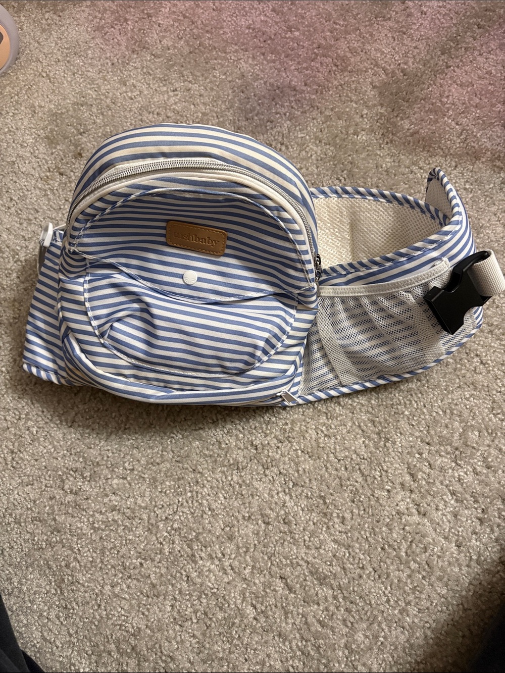 Striped Blue and White Kids Belt Bag with Front Pocket